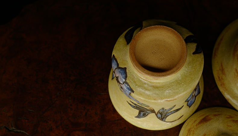 台湾大肚窑手绘田园风陶瓷盖碗